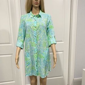 Lilly Pulitzer Aqua & Lime Paisley Button-Front Swim Coverup